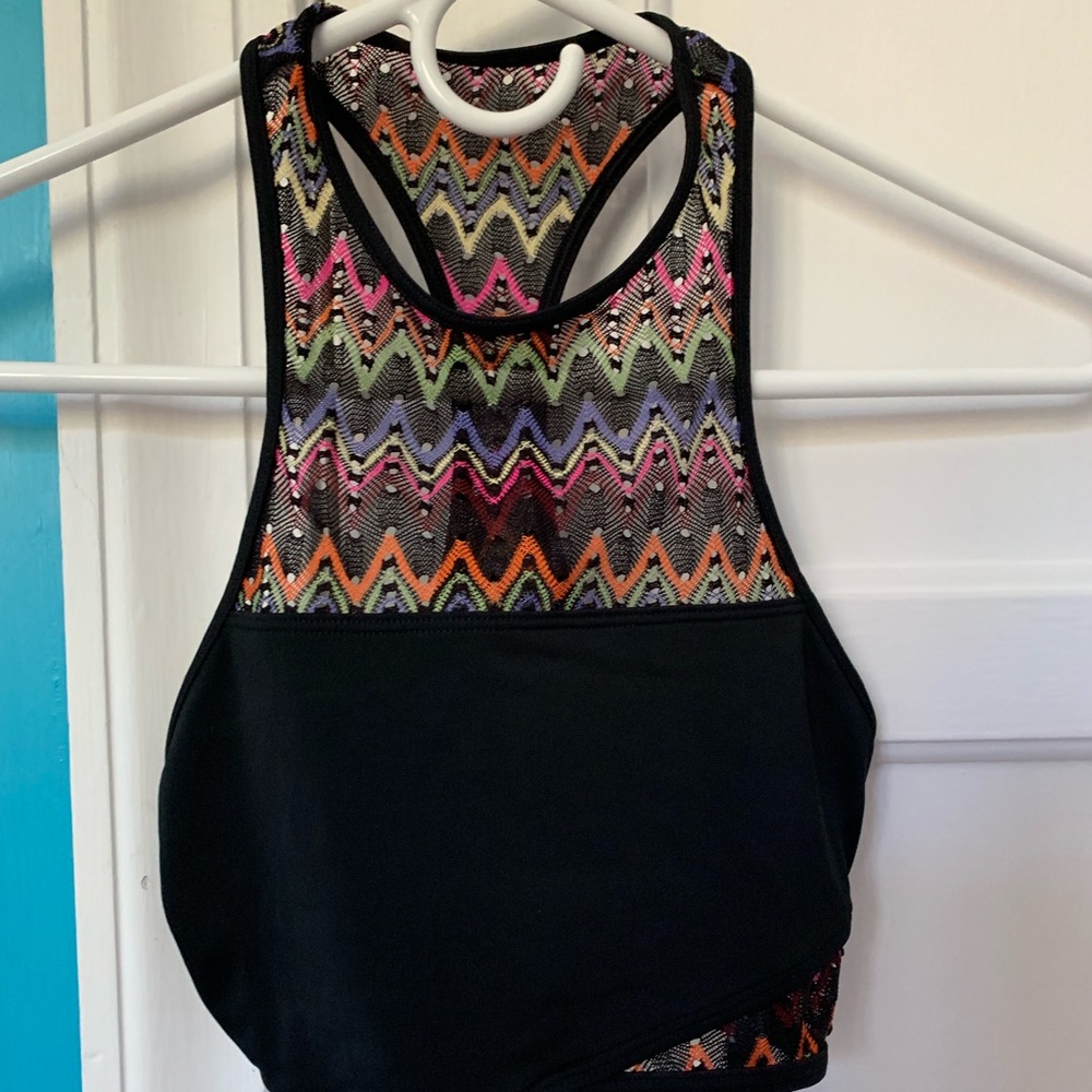 Aerie Black & Neon High-Neck Swim Top (XS)